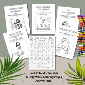 Fastenkalender für Kinder & Karwoche Ausmalseiten Set mit Bibelverse, Oster Countdown Printable Bundle, Sonntagsschulstunde