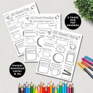 Activiteitenblad vaderdag, alles over papa afdrukbare vragen, digitaal cadeau van kinderen aan papa, opa, pop, invulbare pdf