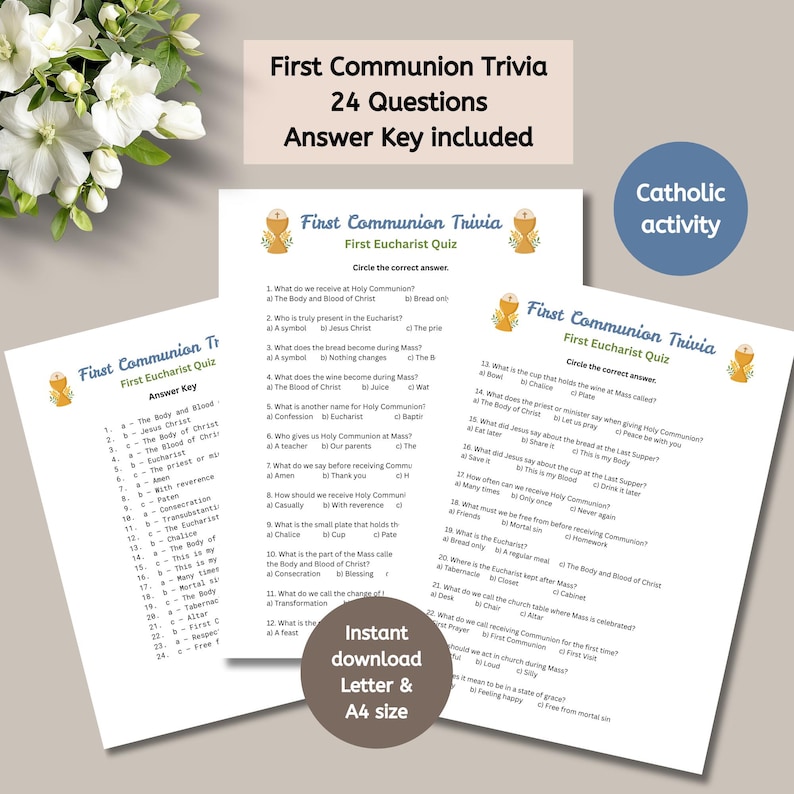 Catholic First Communion Trivia Game, Printable Quiz for Kids, Church ...