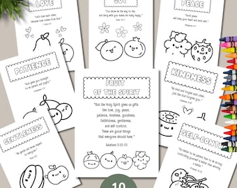 Fruits of the Spirit Coloring Pages, Galatians 5 22 Printable , Kids Bible Activity, Sunday School Lesson
