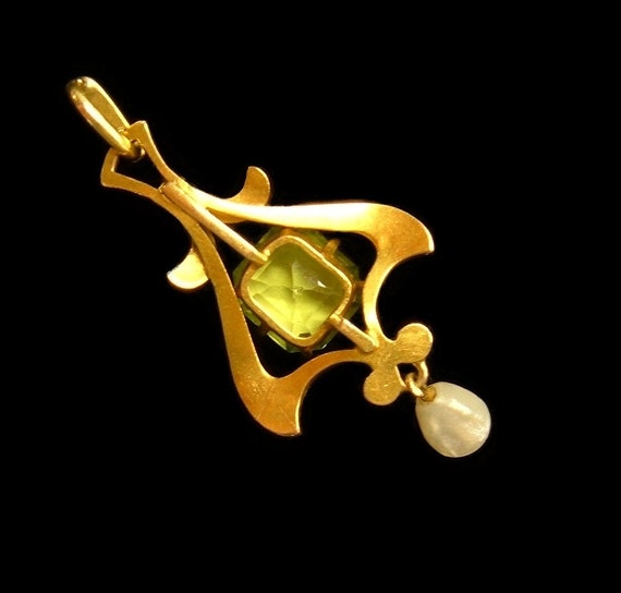 Antique 14k Gold Diamond Peridot Gemstone Enamel … - image 7