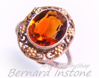 Arts & Crafts Bernard Instone Sterling Silver Gold Madeira Citrine Gemstone Ring, Signed BI, Fine Collectable English Jewelry