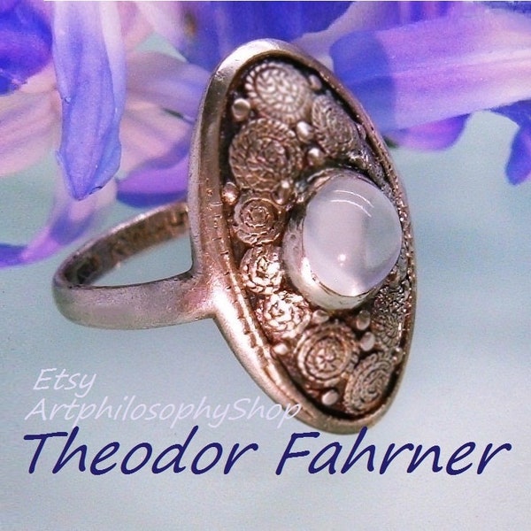 Theodor Fahrner Moonstone Gemstone Sterling Silver 925 Ring Fine Jewelry Pforzheim Germany Art Deco Jugendstil