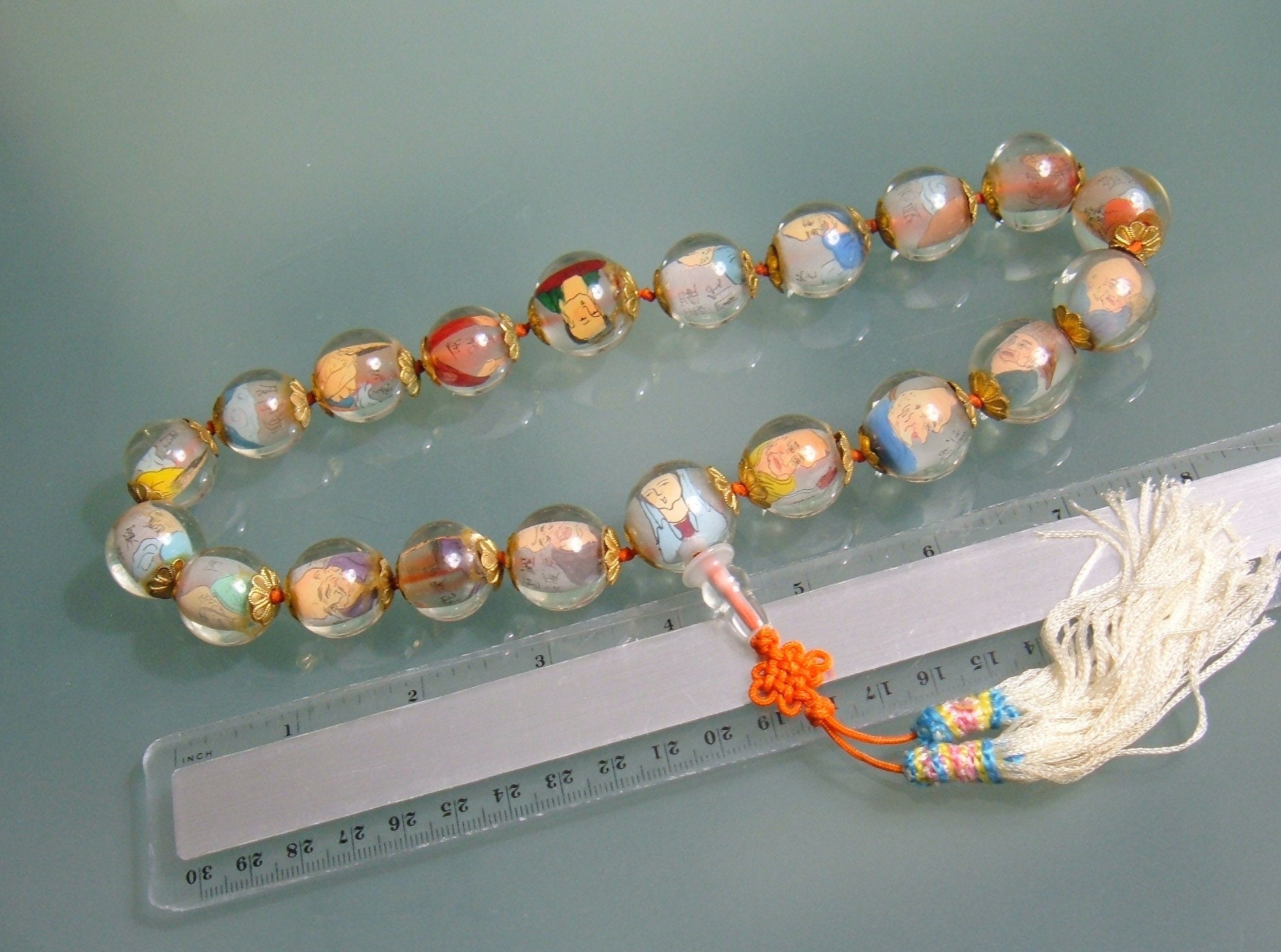 Vintage Reverse Inside Painted Chinese Scholars Glass Bead