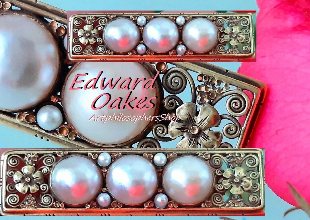 Unique 1920s Edward Everett Oakes Arts Crafts 14k Gold Genuine Pearl ...