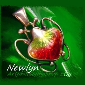 Rare Antique Newlyn Enamel Strawberry Silver Pendant c.1910 Art Nouveau Arts and Crafts Fine Jewelry Chain Necklace English Collectables