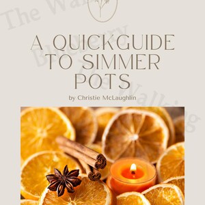 May include: A close-up of a simmer pot with dried orange slices, cinnamon sticks, and star anise. The simmer pot is lit with a candle in the center.