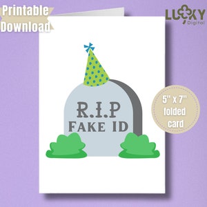 Carte d'anniversaire amusante à imprimer pour les amis et la famille Carte de voeux imprimable à télécharger pour elle et lui. RIP fausse carte d'identité.