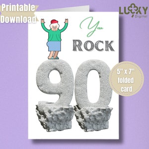 Divertente biglietto di auguri stampabile per il 90° compleanno per nonno, nonna e amico Biglietto di auguri stampabile con download immediato per lui e per lei