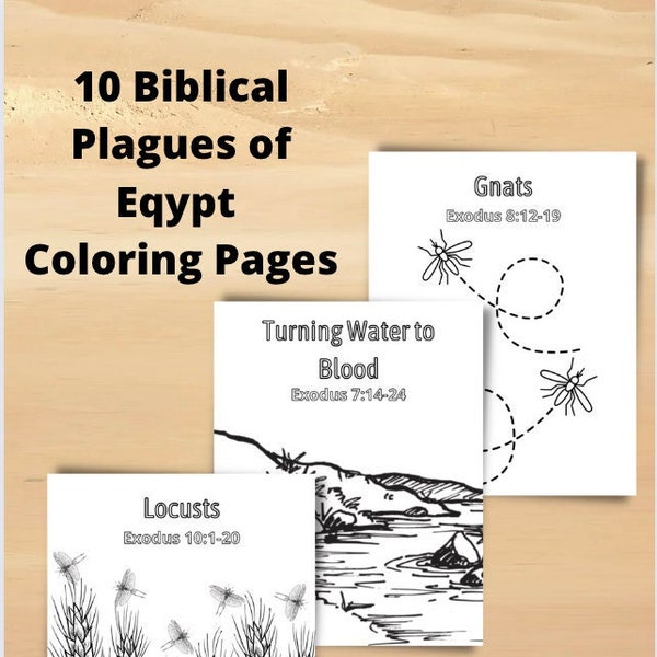 10 Plagues Coloring Pages Digital Download- Plagues of Egypt from the Bible- Each with a picture and Bible Reference