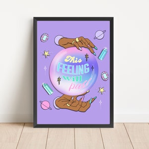 Impresión celestial / Póster de bola de cristal de bruja con cita positiva / Impresión de bruja lunar