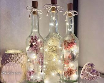 Flowerbottle mit Tüll - Flaschenlicht mit Trockenblumen - Trockenblumengeschenk - Trockenblumen Deko - Geschenkidee - Hochzeitsdeko
