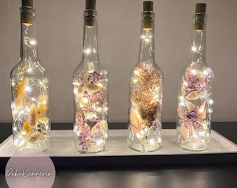 Flowerbottle mit Trockenblumen - Flaschenlicht - Trockenblumendeko - Deko Wohnzimmer - Tischdeko