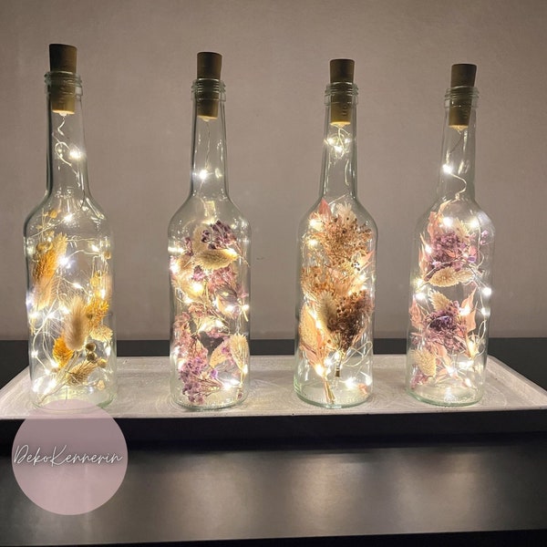 Flowerbottle mit Trockenblumen - Flaschenlicht - Trockenblumendeko - Deko Wohnzimmer - Tischdeko