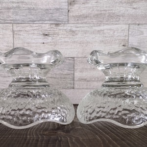 Vintage Mid Century Anchor Hocking Clear Glass Candle Holders Pebble Pattern Set Of 2/ Vintage Glass Reversible Taper Pillar Candle Holder