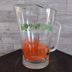 Vintage 1950’s Orange Lime Clear Glass Juice Pitcher/Vintage Mid Century Orange Lime Juice Pitcher/Vintage Glass Pitcher/Vintage Kitchenware