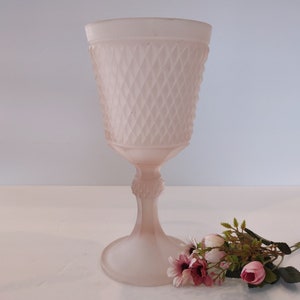 Vintage Tall Pink Frosted Satin Diamond Cut Stem Pedestal Vase/Vintage Satin Pink Heavy Glass Planter/Vintage Home Décor