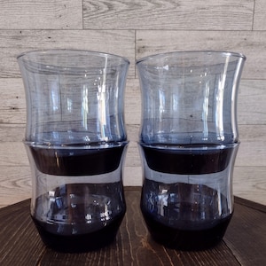 Vintage Mid Century Libbey Apollo Blue Smokey Blue Stackable Glasses Tumblers Set Of 4/Vintage Lowball Juice Glassware/Vintage Barware