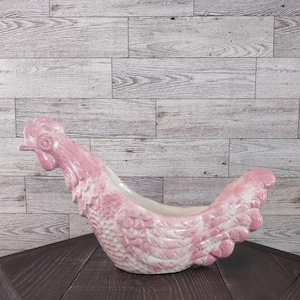 Vintage Ceramic Pink Spongeware Painted Chicken Hen Figurine Planter Vase/Vintage Chicken Hen Tablescape Planter Vase/Vintage Home Décor