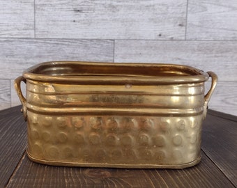 Vintage Small Brass Rectangle Planter With Handles/Vintage Brass Gold Planter With Embossed Detail/Vintage Brass Home Décor