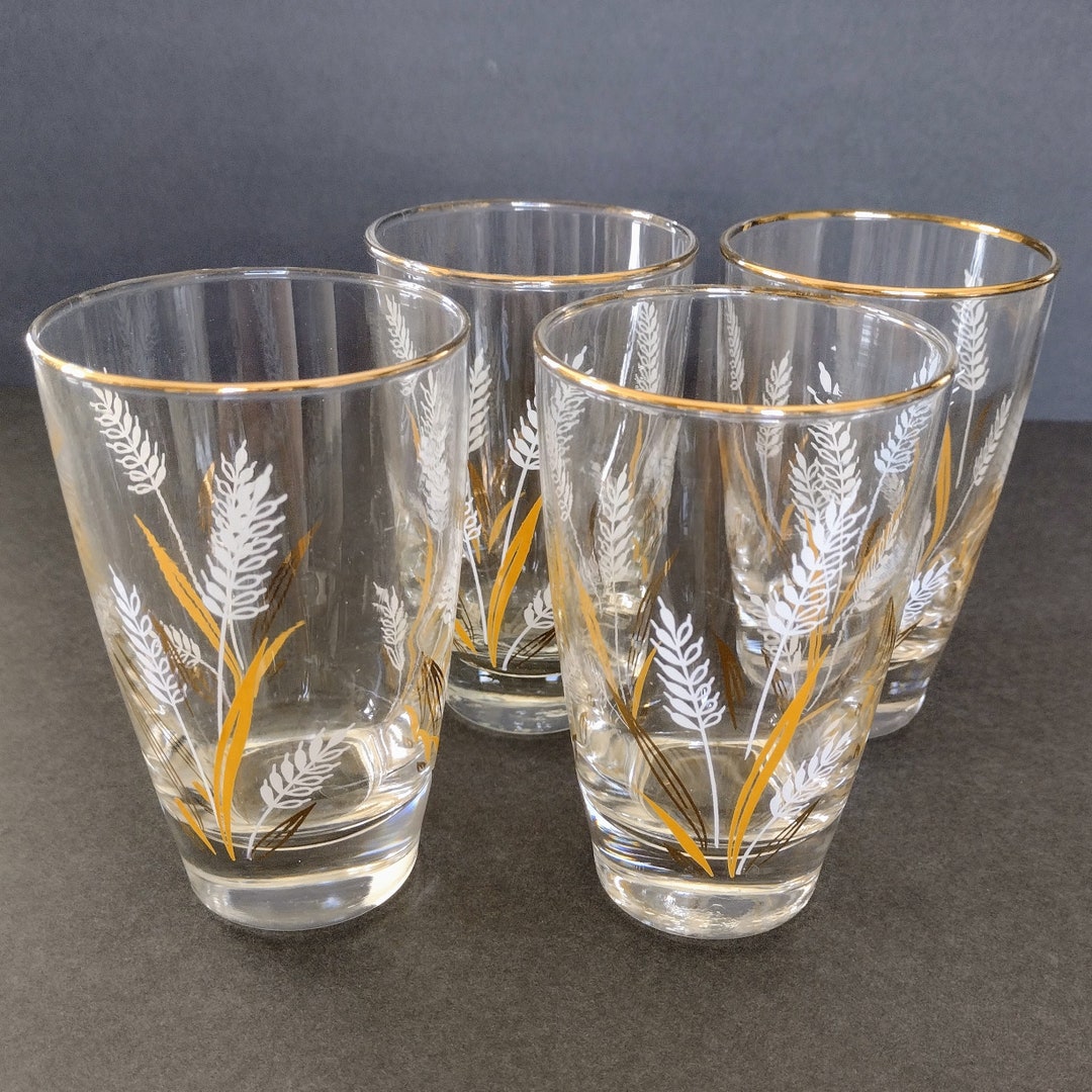 Vintage Mid Century Libbey Gold Rimmed Highball Wheat Glasses Set of 4 ...