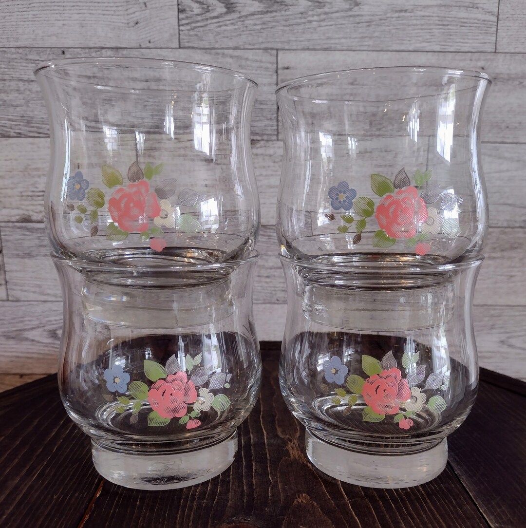 Vintage Libbey Tea Rose Pfaltzgraff Pattern Small Juice Glass Set of 4