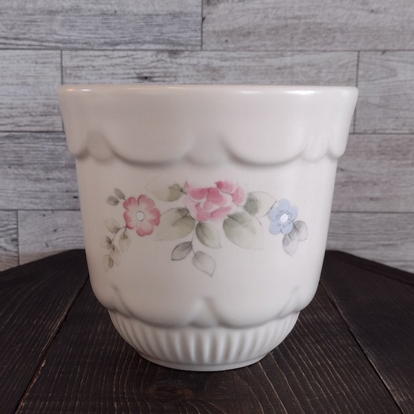 Vintage Pfaltzgraff Tea Rose Pattern Stoneware Ceramic Plant Flower Pot/Vintage Stoneware Ceramic Rose Pot/Vintage Cottage Home Décor