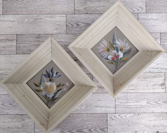 Vintage Small Franklin Floral Paintings Wood Frames Set Of 2/Vintage Small Floral Watercolor/Vintage Gallery Wall Décor/Vintage Home Decor