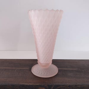 Vintage Frosted Pink Satin Diamond Point Pedestal Floral Vase/Vintage Indiana Glass Pink Frosted Diamond Point Vase/Vintage Home Decor