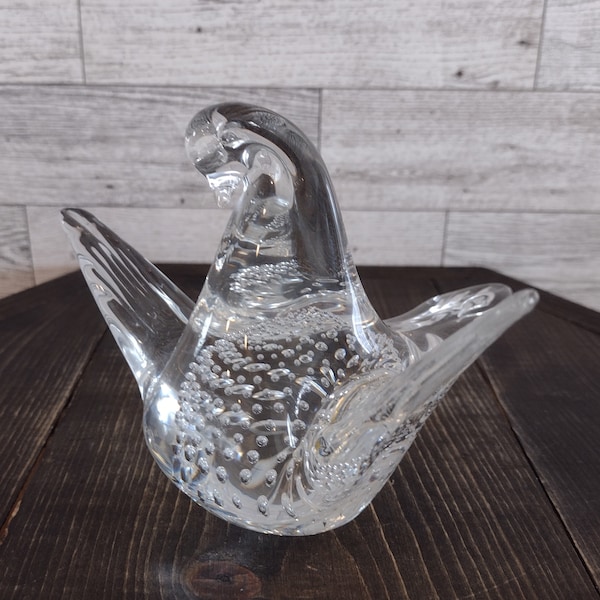 Vintage Handmade FM Ronneby Clear Glass Bird Figurine Controlled Bubbles Sweden/Vintage Murano Style Glass Bird Paperweight/Vintage Glass