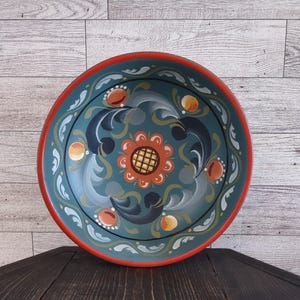 Vintage Folk Art Norwegian Rosemaling Style Hand Painted Wooden Bowl/Vintage Folk Art Norway Bowl Decorative Wall Decor/Vintage Home Décor