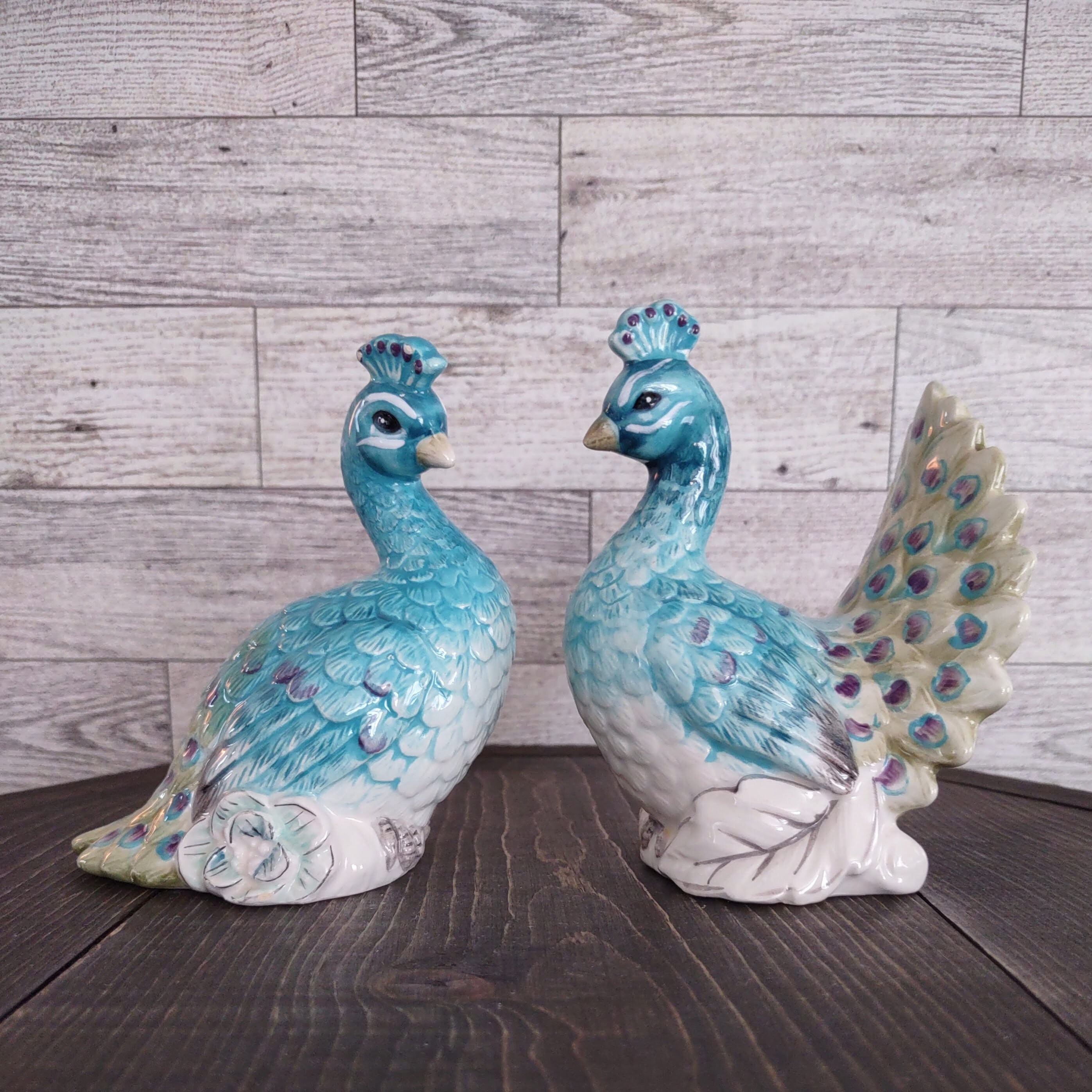 Vintage Edie Rose Peacock Collection Turquoise Blue Bird Salt and