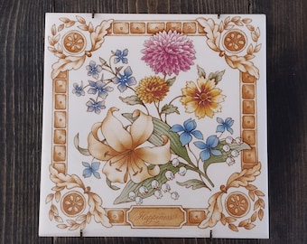 Vintage 1983 Avon Ceramic “Happiness” Flower Wall Tile Trivet Decor England/Vintage Flower Wall Decor Trivet/Vintage Gallery Wall Decor