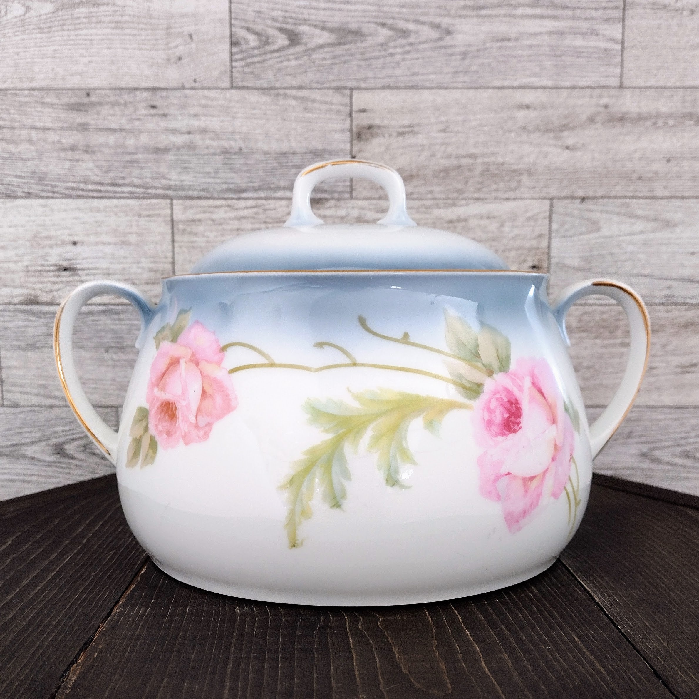 Vintage Antique PV Vessra Hand Painted Rose Porcelain Round Pot  display picture 1