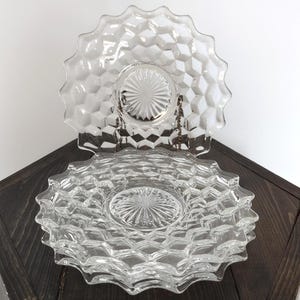Vintage Fostoria American Clear Glass Salad Plates Cubist Pattern Set Of 4/Vintage Clear Round Glass Salad Lunch Plates/Vintage Dishware