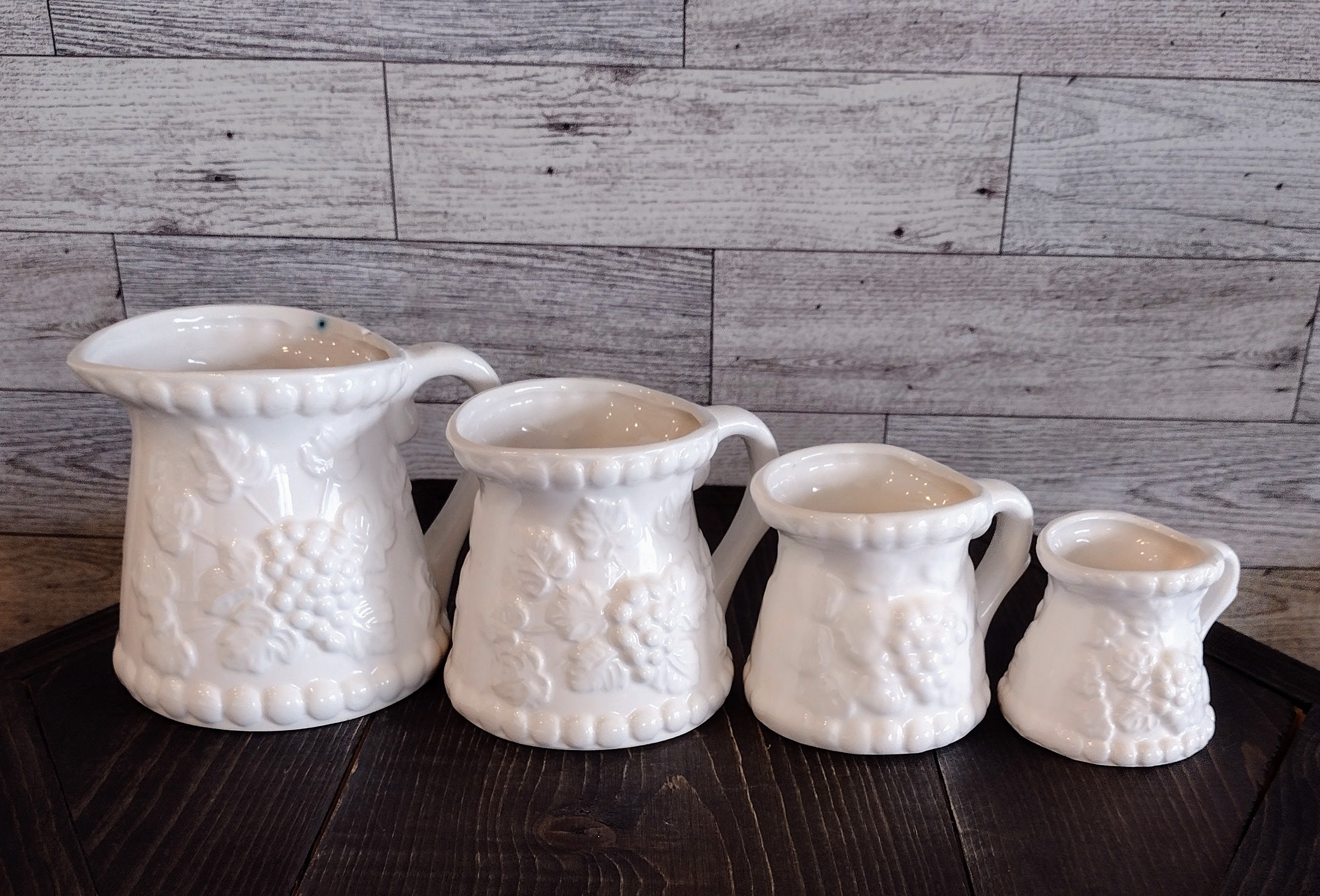 Vintage White Ceramic Pitcher Style Measuring Cups With Etsy