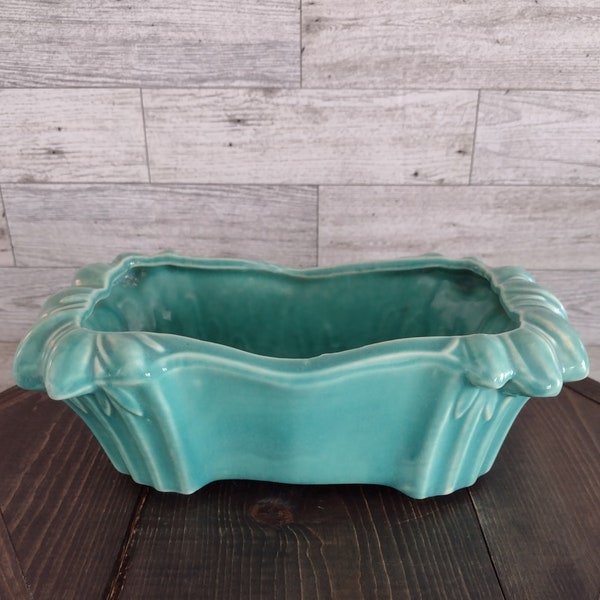 Vintage 1940’s McCoy Turquoise Green Ceramic Rectangle Planter Vase/Vintage McCoy USA Pottery Planter/Vintage Ceramic Mid Century Home Décor