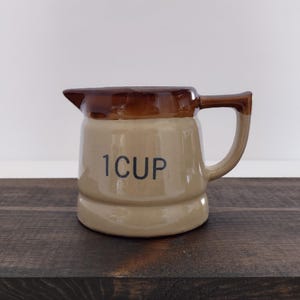 Vintage Glazed Stoneware Pottery Pitcher Style Measuring Cup/Vintage Kitchen Measuring 1 Cup/Vintage Small Pitcher/Vintage Kitchenware