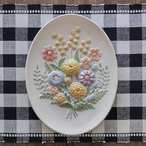 Vintage Hand Painted Ceramic Oval Raised Relief Flowers Wall Plaque Atlantic Mold/Vintage Floral Gallery Wall Plaque/Vintage Home Décor