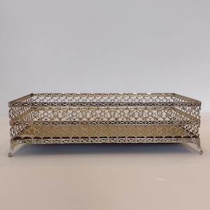 Vintage Ornate Gold Metal Rectangle Tissue Box Holder With Legs MISSING TOP/Vintage Victorian Gold Metal Tissue Holder/Vintage Home Décor