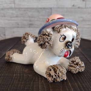 Vintage Spaghetti Hand Painted Porcelain Dog Figurine Wearing Sunhat Japan/Vintage Porcelain Spaghetti Dog Figurine/Vintage Home Décor