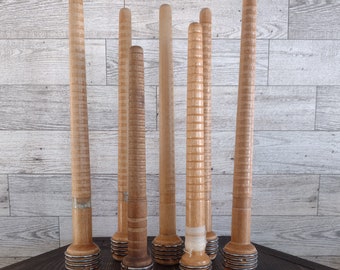 Vintage Textile Wooden Thread Spool Bobbins Set Of 7/Vintage Primitive Industrial Wooden Spools/Vintage Home Decor
