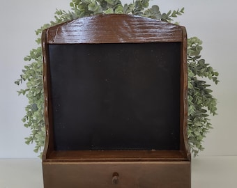 Vintage Rustic Wood Brown Chalkboard With Storage Counter Display Repaired/Vintage Tabletop Chalkboard With Drawer/Vintage Home Decor