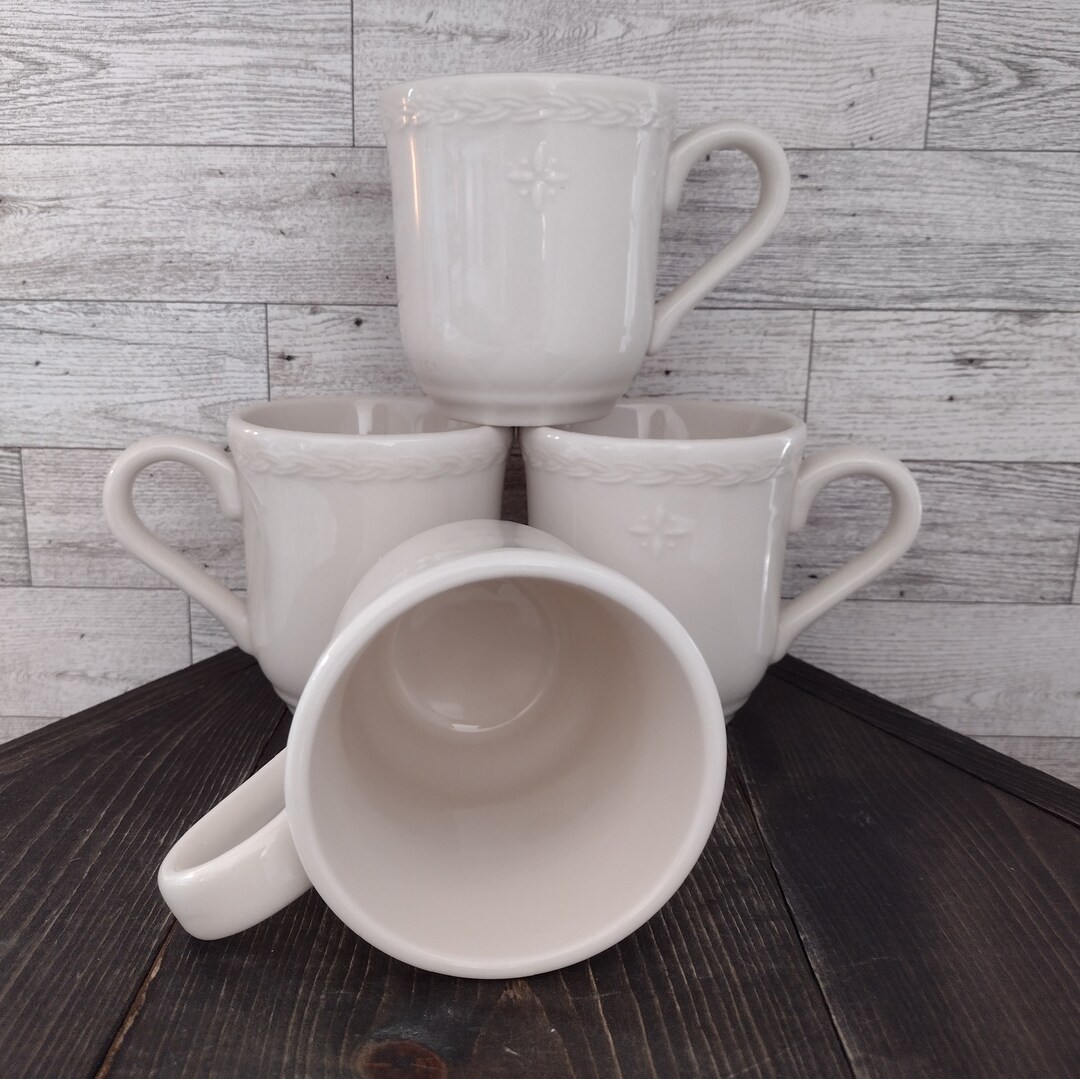 Vintage Longaberger Pottery Mugs in Cream Color American Home Braid