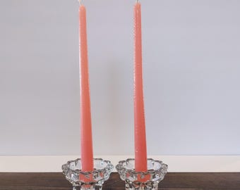 Vintage France Crystal Glass Star Pattern Taper Candle Holders Beacon Hill Set 2/Vintage Crystal Glass Taper Candlesticks/Vintage Home Decor