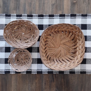 Vintage Oval Square Wicker Rattan Woven Baskets Set Of 3/Vintage Wicker Bread Fruit Egg Baskets/Vintage Gallery Natural Basket Wall Decor