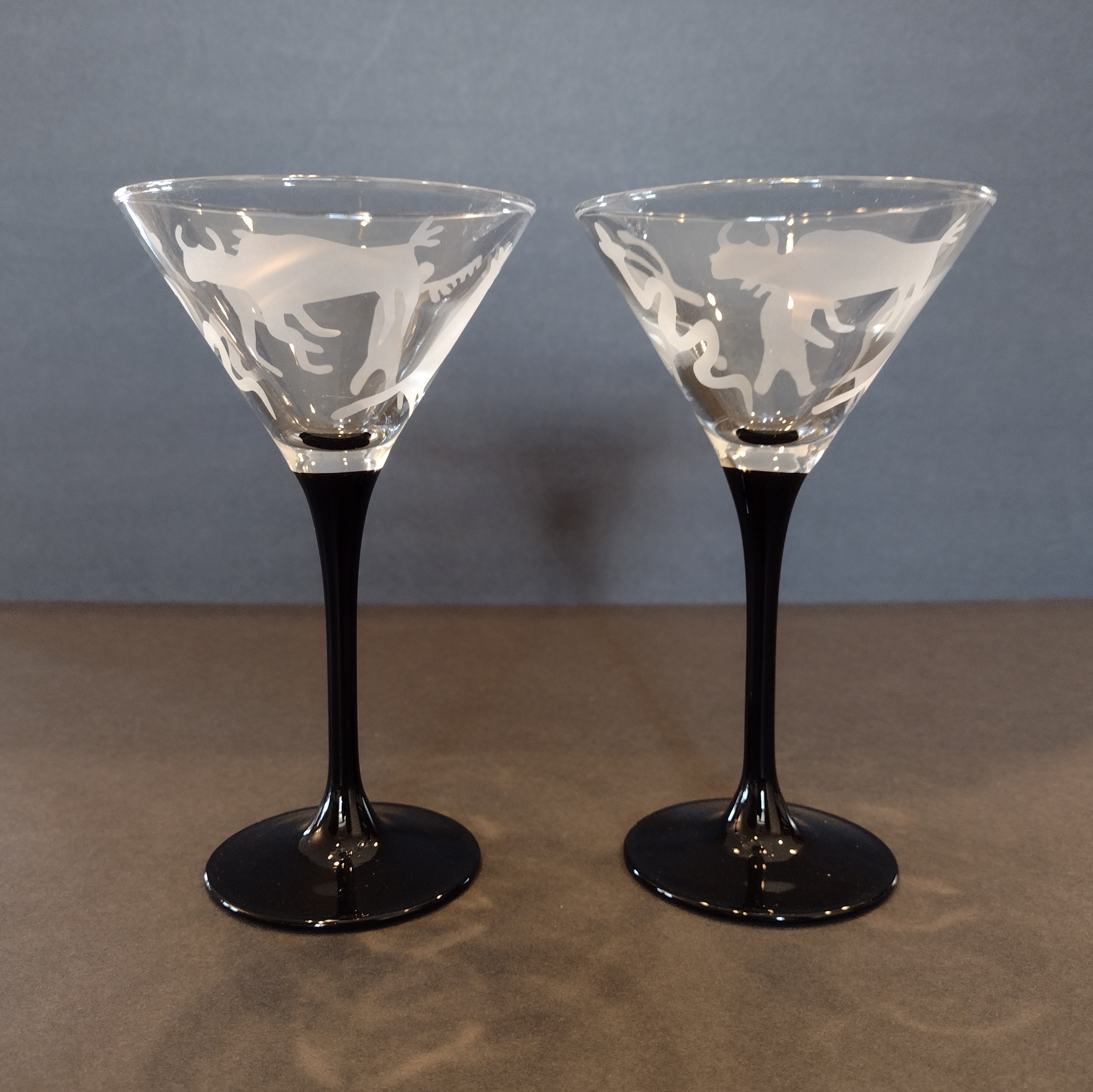 Beautiful Set of 6 Six French Vintage Luminarc Martini Glasses Black Stem  Cocktail Glass 