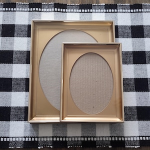 Vintage Intercraft Gold Shadow Box Frames 8x10 & 5x7 Set Of 2/MCM Deep Brass Tone Oval Mattes Frames For Photos And Pressed Flower Art
