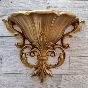Vintage 1962 Mid Century Homco Gold Plastic Wall Pocket Sconce #4446/Vintage Gold Hollywood Regency Style Wall Pocket/Vintage Wall Décor