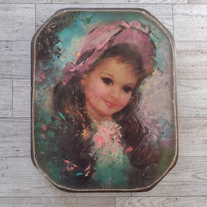Vintage Mid Century Maxine Runci Print Of Girl With Pink Hat On Wood Plaque/Vintage Mid Century Gallery Wall Art/Vintage Home Décor